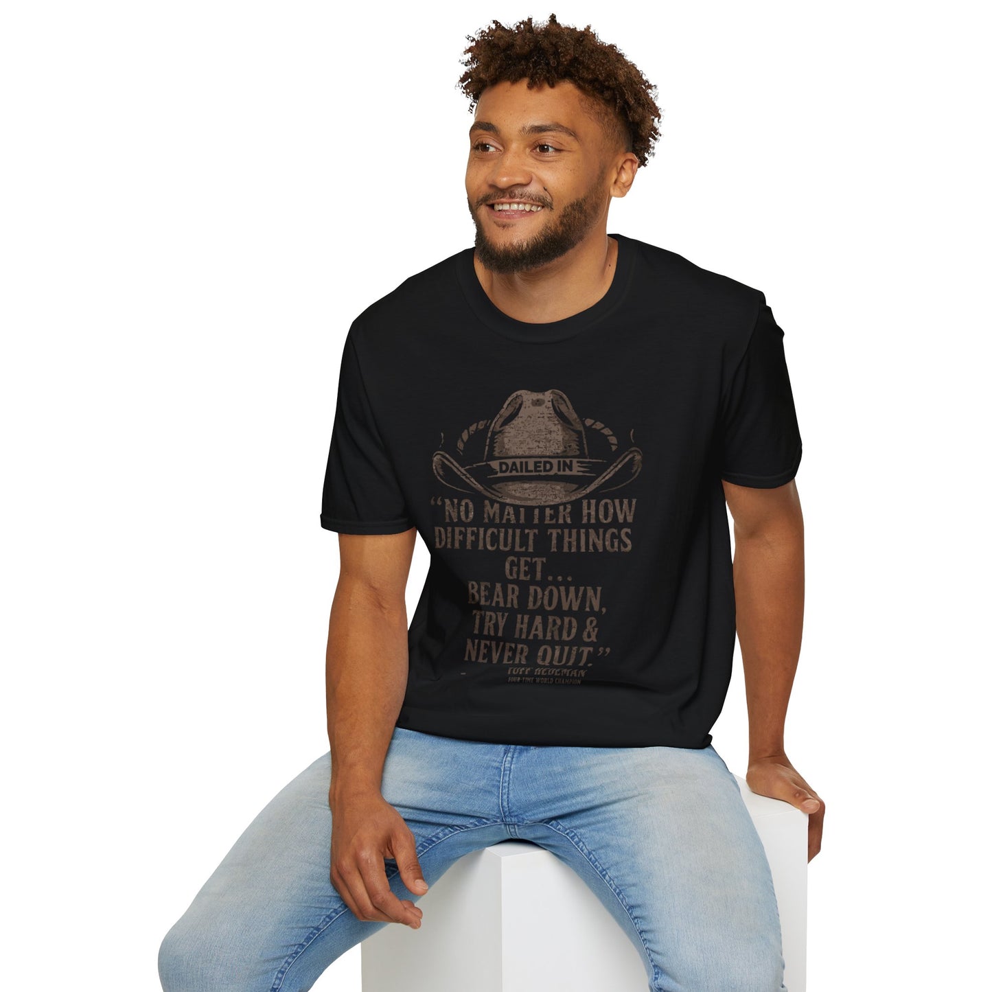 Dialed In Never Quit Shirt | Motivational Graphic Tee